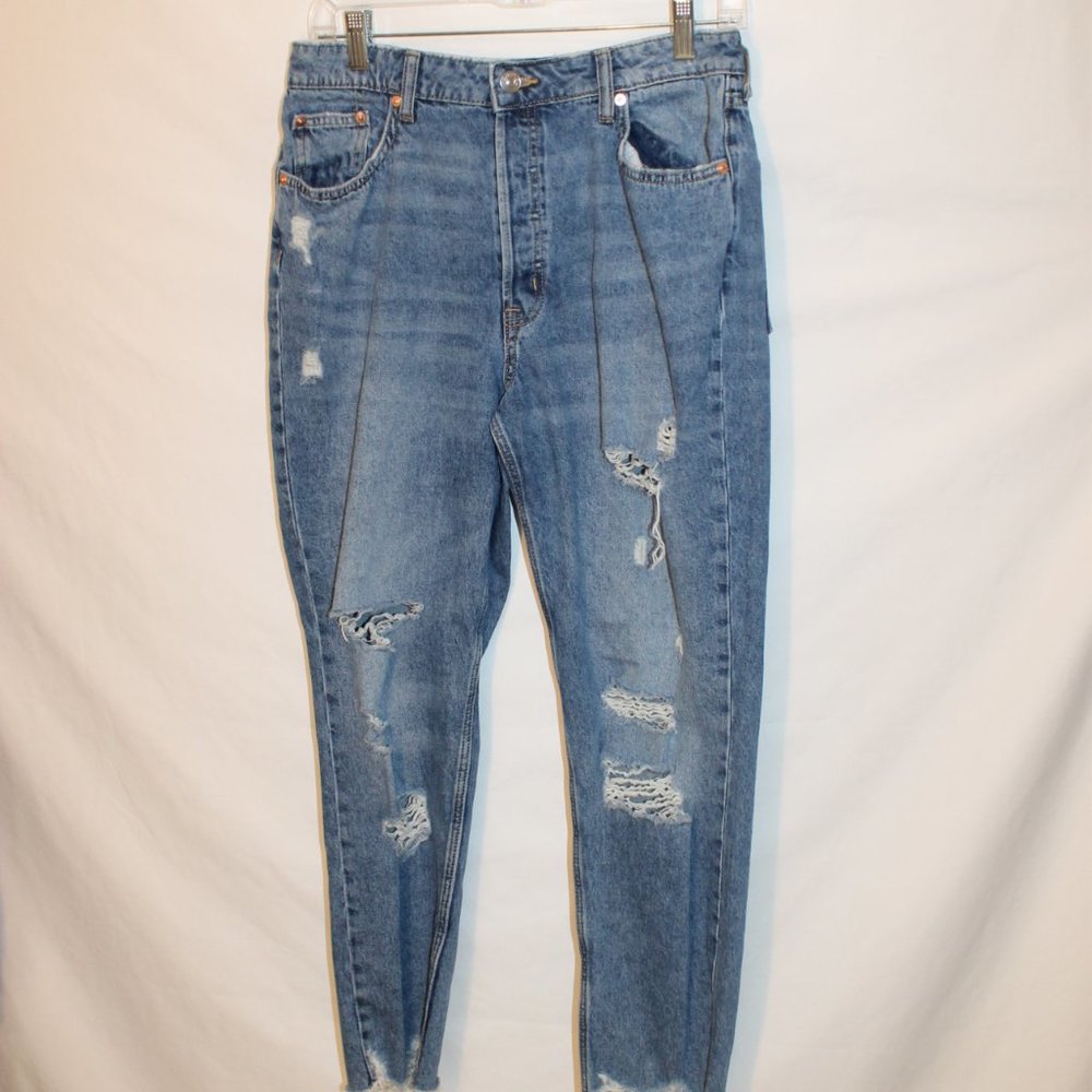 DIVIDED LIGHT BLUE SIZE 10 SKINNY JEANS DESTROYED BUTTON FLY CLOSURE CROPPED